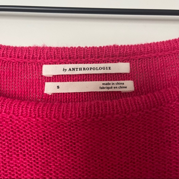 Anthropologie Linen Blend Light Spring Sweater Fuschia Magenta - Picture 3 of 4